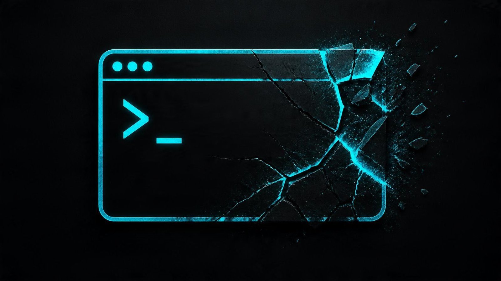 Matte black banner with a cyan bug icon inside a broken shield, representing malware